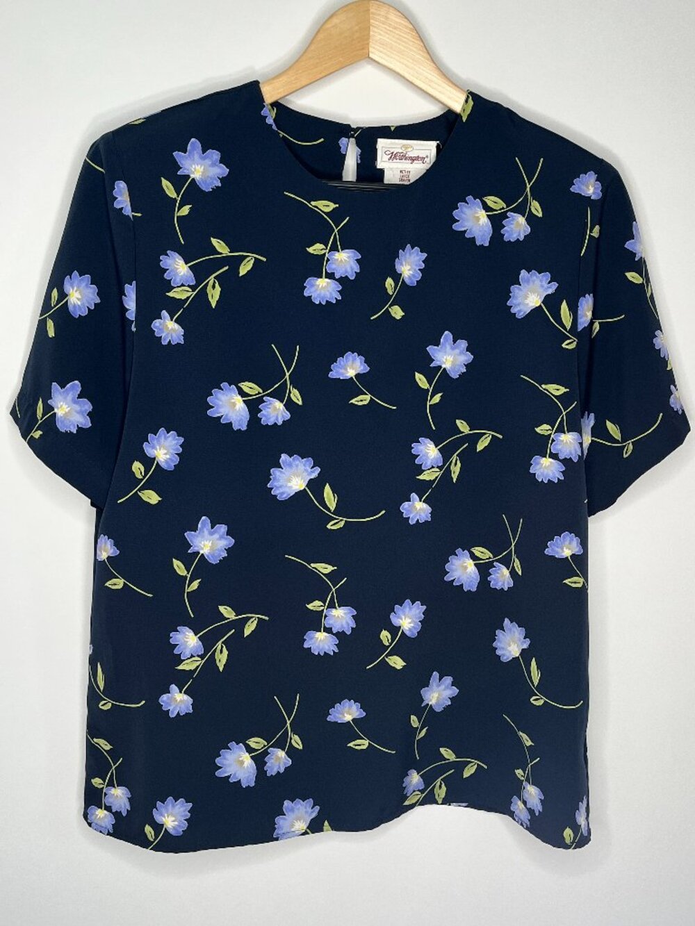 WORTHINGTON Womens Petite L Blue Floral Print Lightweight Pullover Blouse